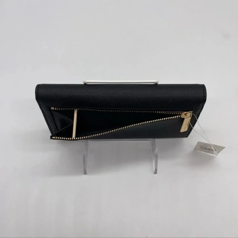 Michael Kors Large Trifold Wallet Black Leather Rich Black/Gold